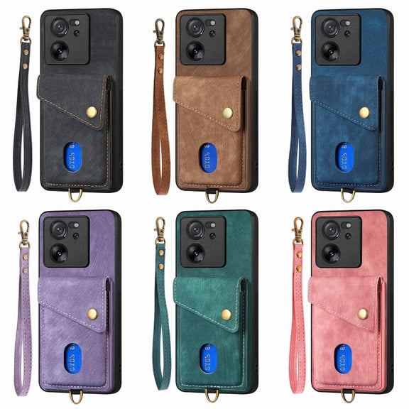 For Xiaomi Redmi Note 13 Pro 5G Retro Card Wallet Fold Leather Phone Case with Strap(Black)