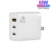 GAN 65W PD45W Dual Type-C+QC3.0 USB Multi Compatible Laptop Adapter EU + US Plug White