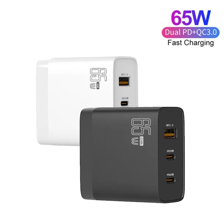 GAN 65W PD45W Dual Type-C+QC3.0 USB Multi Compatible Laptop Adapter UK + US Plug Black