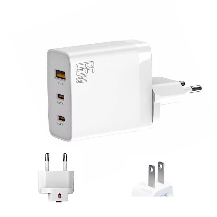 GAN 65W PD45W Dual Type-C / QC3.0 USB  Multi Compatible Charger + 2m USB-C to USB-C Data Cable EU + US Plug White