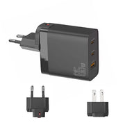 GAN 65W PD45W Dual Type-C / QC3.0 USB  Multi Compatible Charger + 2m USB-C to USB-C Data Cable EU + US Plug Black