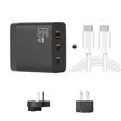 GAN 65W PD45W Dual Type-C / QC3.0 USB  Multi Compatible Charger + 2m USB-C to USB-C Data Cable AU + US Plug Black - Cable & Adapter by PMC Jewellery | Online Shopping South Africa | PMC Jewellery | Buy Now Pay Later Mobicred