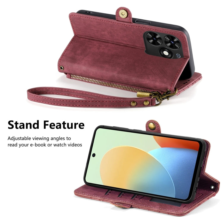 For Tecno Spark Go 2024 Geometric Zipper Wallet Side Buckle Leather Phone Case(Red)