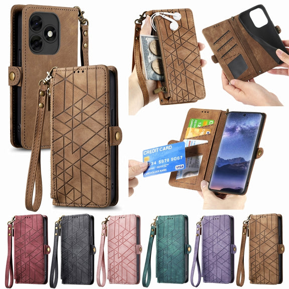 For Tecno Spark Go 2024 Geometric Zipper Wallet Side Buckle Leather Phone Case(Red)