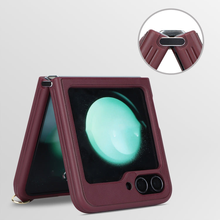 For Samsung Galaxy Z Flip5 5G Crossbody R20 Texture Leather Magsafe Phone Case(Brown)