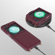 For Samsung Galaxy Z Flip5 5G Crossbody R20 Texture Leather Magsafe Phone Case(Brown)