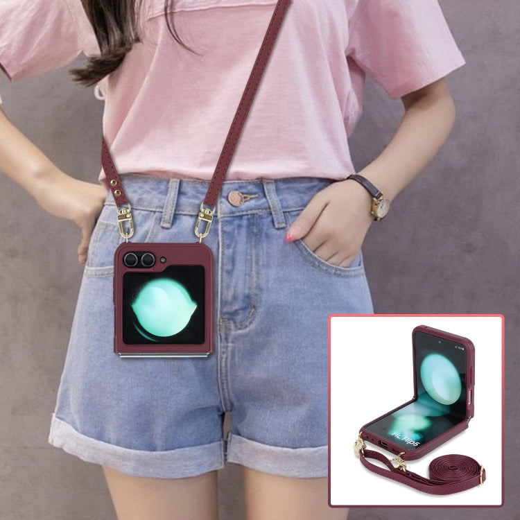 For Samsung Galaxy Z Flip5 5G Crossbody R20 Texture Leather Magsafe Phone Case(Brown)