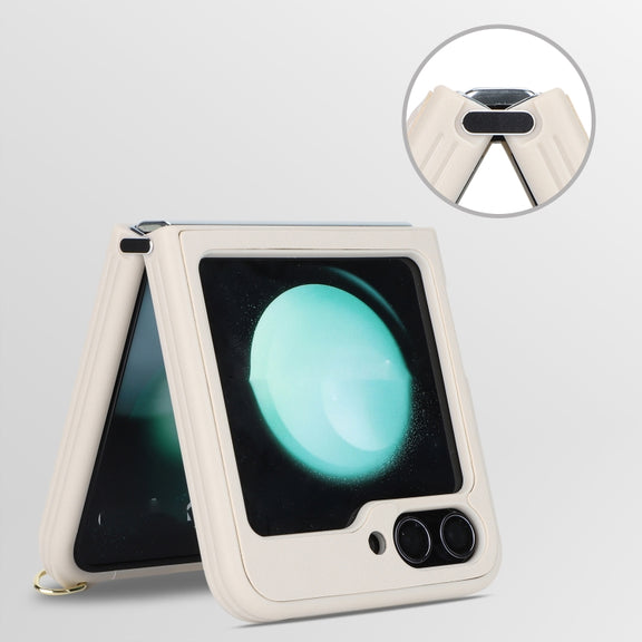 For Samsung Galaxy Z Flip5 5G Crossbody R20 Texture Leather Magsafe Phone Case(White)
