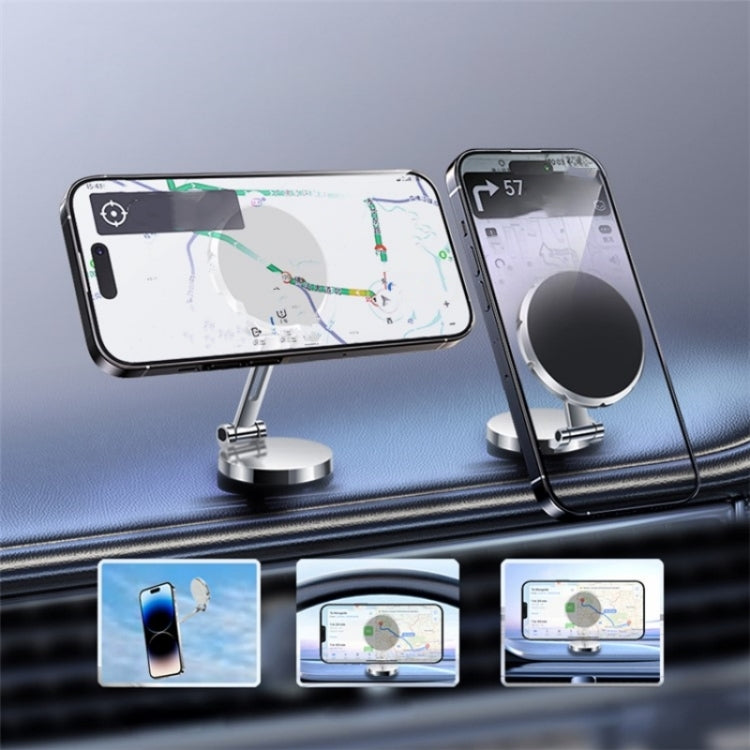 G158 360-Degree Rotating Metal Phone Stand Dashboard Folding Magnetic Car Mount(Silver)