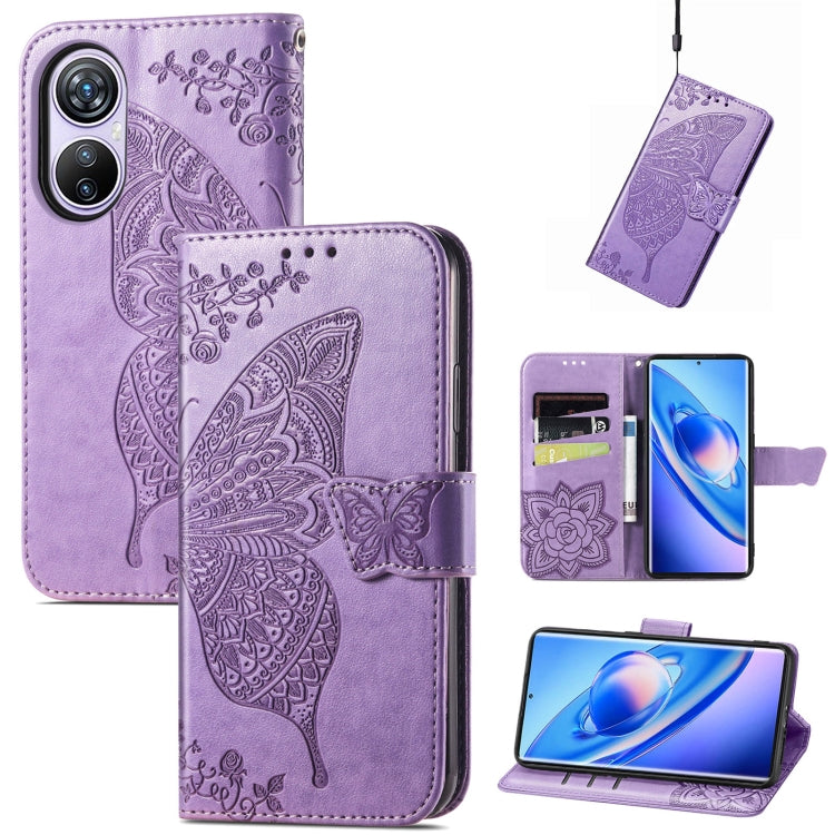 For Blackview A200 Pro Butterfly Love Flower Embossed Leather Phone Case(Lavender)