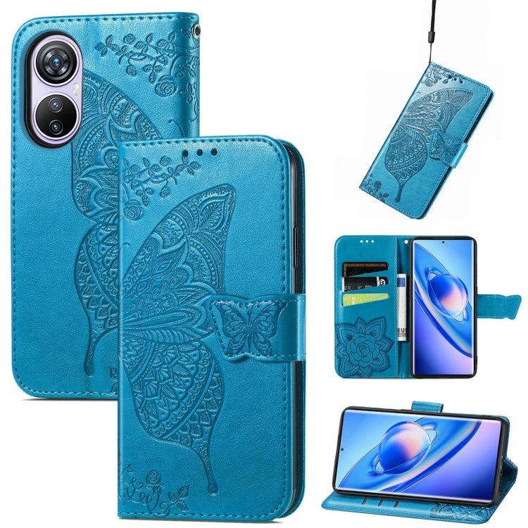 For Blackview A200 Pro Butterfly Love Flower Embossed Leather Phone Case(Blue)