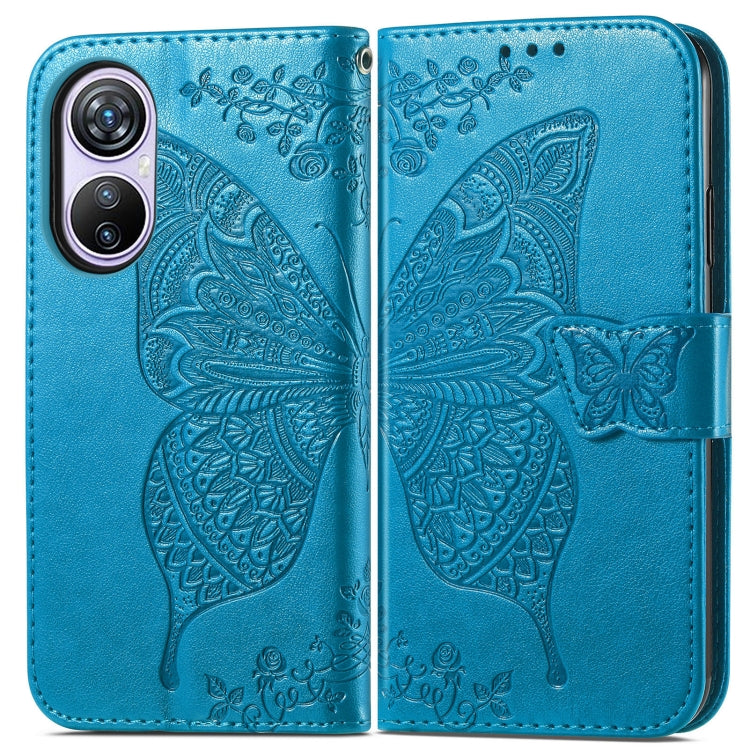 For Blackview A200 Pro Butterfly Love Flower Embossed Leather Phone Case(Blue)