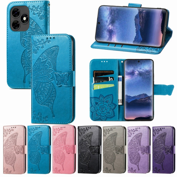 For Blackview A200 Pro Butterfly Love Flower Embossed Leather Phone Case(Blue)