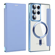 For Samsung Galaxy S22 Ultra 5G MagSafe Magnetic RFID Anti-theft Leather Phone Case(Blue)