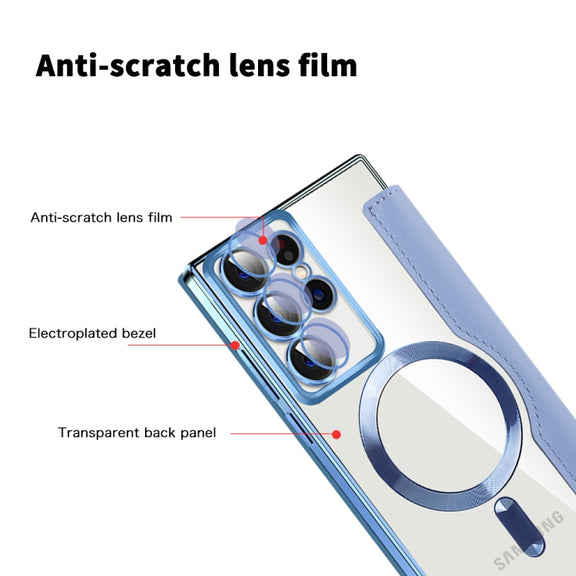 For Samsung Galaxy S22 Ultra 5G MagSafe Magnetic RFID Anti-theft Leather Phone Case(Blue)