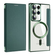 For Samsung Galaxy S22 Ultra 5G Shield MagSafe RFID Anti-theft Leather Phone Case(Green)