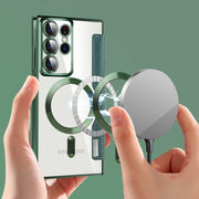 For Samsung Galaxy S22 Ultra 5G Shield MagSafe RFID Anti-theft Leather Phone Case(Green)