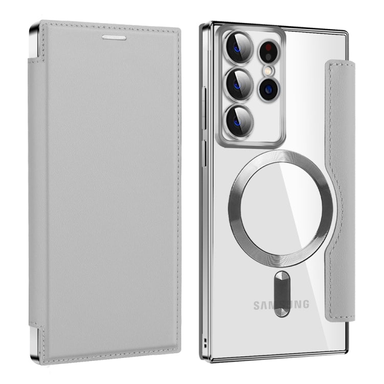 For Samsung Galaxy S22 Ultra 5G MagSafe Magnetic RFID Anti-theft Leather Phone Case(Grey)