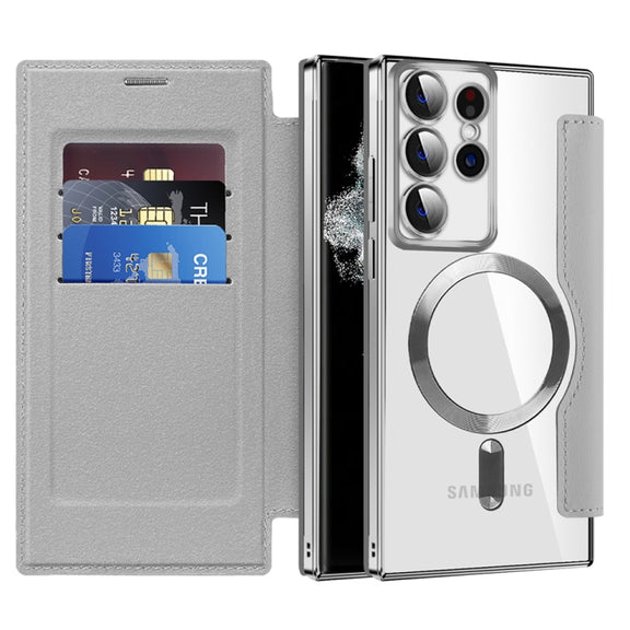 For Samsung Galaxy S22 Ultra 5G MagSafe Magnetic RFID Anti-theft Leather Phone Case(Grey)