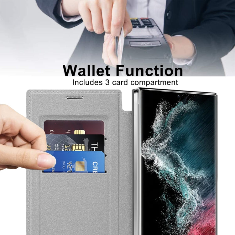 For Samsung Galaxy S22 Ultra 5G MagSafe Magnetic RFID Anti-theft Leather Phone Case(Grey)