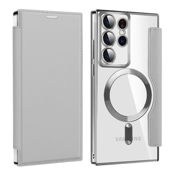 For Samsung Galaxy S22 Ultra 5G MagSafe Magnetic RFID Anti-theft Leather Phone Case(Grey)