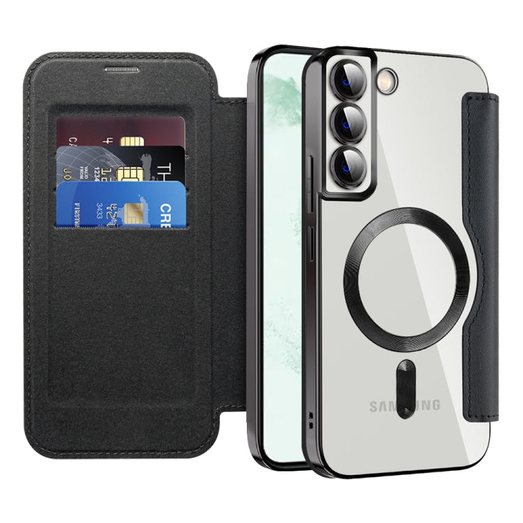 For Samsung Galaxy S22+ 5G Shield MagSafe RFID Anti-theft Leather Phone Case(Black)