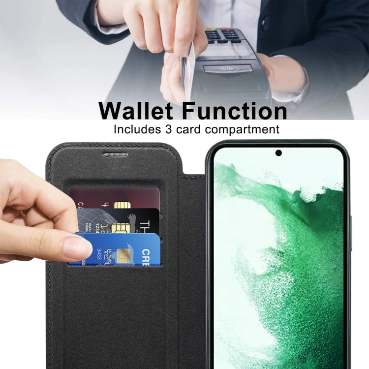 For Samsung Galaxy S22+ 5G Shield MagSafe RFID Anti-theft Leather Phone Case(Black)