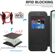 For Samsung Galaxy S22+ 5G Shield MagSafe RFID Anti-theft Leather Phone Case(Black)