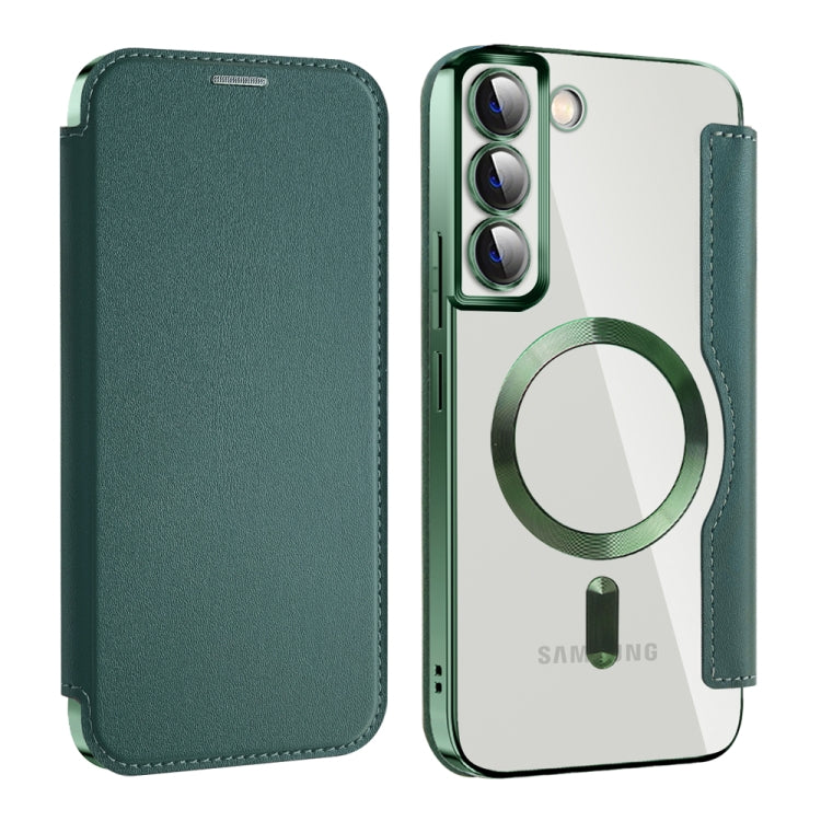 For Samsung Galaxy S22+ 5G Shield MagSafe RFID Anti-theft Leather Phone Case(Green)