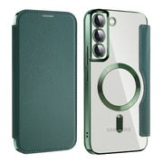 For Samsung Galaxy S22+ 5G Shield MagSafe RFID Anti-theft Leather Phone Case(Green)