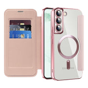 For Samsung Galaxy S22+ 5G Shield MagSafe RFID Anti-theft Leather Phone Case(Pink)