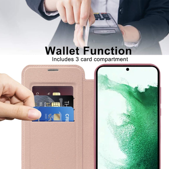 For Samsung Galaxy S22+ 5G Shield MagSafe RFID Anti-theft Leather Phone Case(Pink)