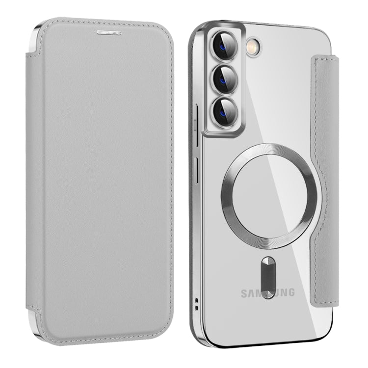 For Samsung Galaxy S22+ 5G Shield MagSafe RFID Anti-theft Leather Phone Case(Grey)