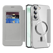 For Samsung Galaxy S22+ 5G Shield MagSafe RFID Anti-theft Leather Phone Case(Grey)