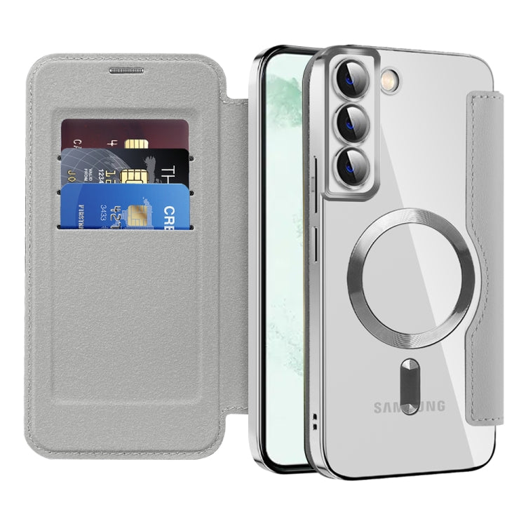 For Samsung Galaxy S22+ 5G Shield MagSafe RFID Anti-theft Leather Phone Case(Grey)