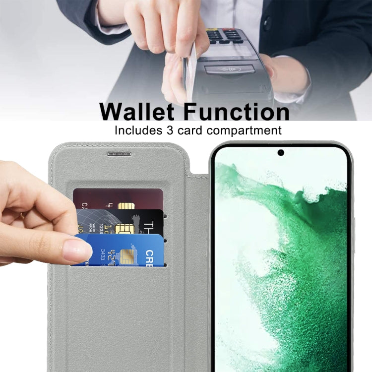 For Samsung Galaxy S22+ 5G Shield MagSafe RFID Anti-theft Leather Phone Case(Grey)