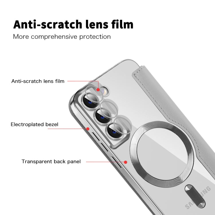 For Samsung Galaxy S22+ 5G Shield MagSafe RFID Anti-theft Leather Phone Case(Grey)