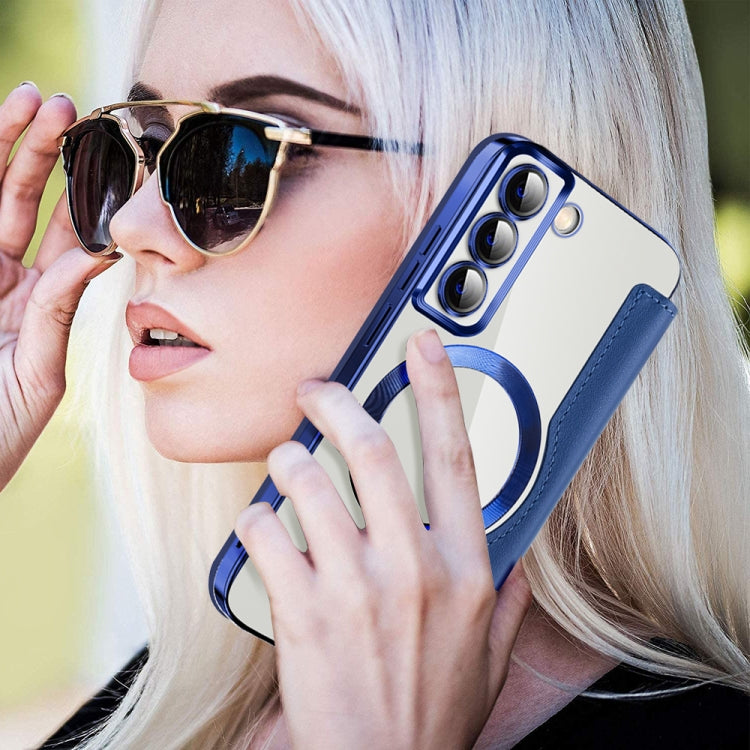 For Samsung Galaxy S22+ 5G MagSafe Magnetic RFID Anti-theft Leather Phone Case(Dark Blue)