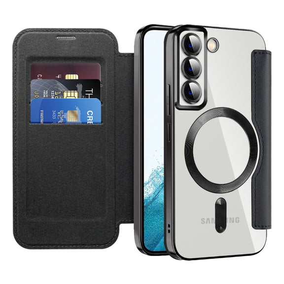 For Samsung Galaxy S22+ 5G MagSafe Magnetic RFID Anti-theft Leather Phone Case(Black)