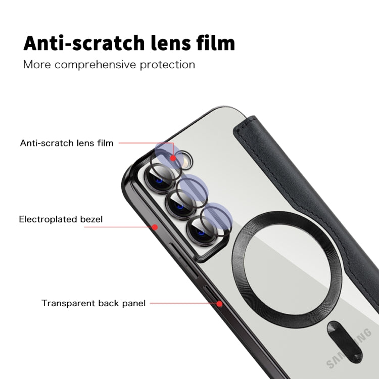 For Samsung Galaxy S22+ 5G MagSafe Magnetic RFID Anti-theft Leather Phone Case(Black)