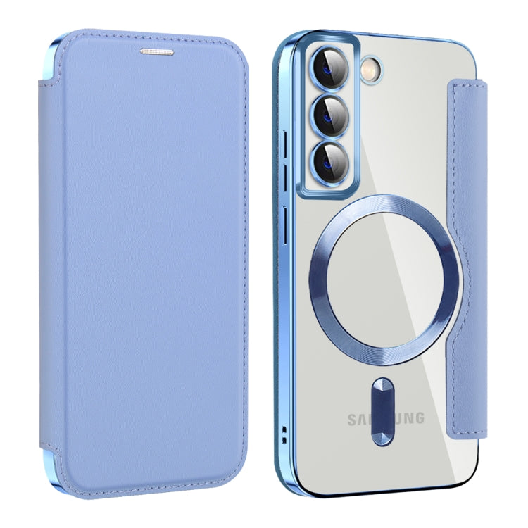 For Samsung Galaxy S22+ 5G MagSafe Magnetic RFID Anti-theft Leather Phone Case(Blue)
