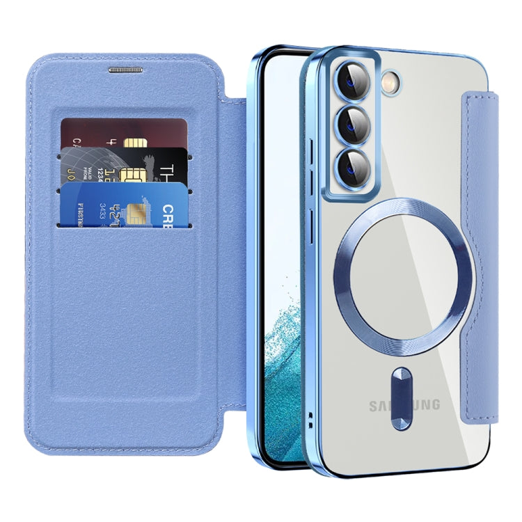 For Samsung Galaxy S22+ 5G MagSafe Magnetic RFID Anti-theft Leather Phone Case(Blue)