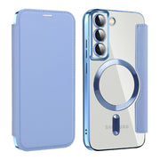 For Samsung Galaxy S22+ 5G MagSafe Magnetic RFID Anti-theft Leather Phone Case(Blue)