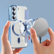 For Samsung Galaxy S22+ 5G MagSafe Magnetic RFID Anti-theft Leather Phone Case(Blue)
