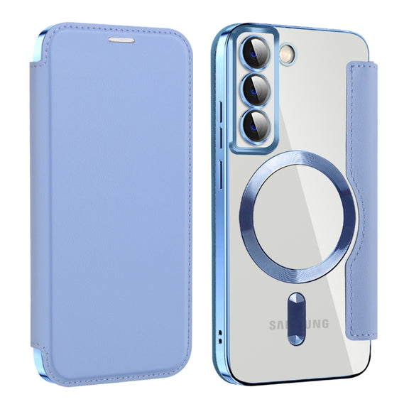 For Samsung Galaxy S22+ 5G MagSafe Magnetic RFID Anti-theft Leather Phone Case(Blue)