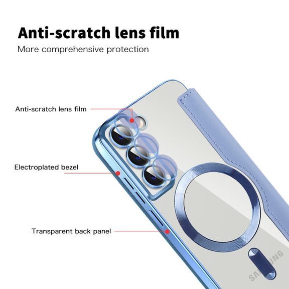 For Samsung Galaxy S22+ 5G MagSafe Magnetic RFID Anti-theft Leather Phone Case(Blue)
