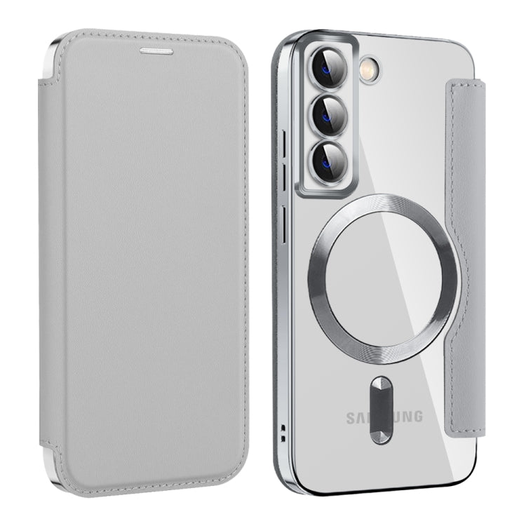 For Samsung Galaxy S22+ 5G MagSafe Magnetic RFID Anti-theft Leather Phone Case(Grey)