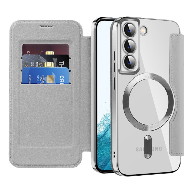 For Samsung Galaxy S22+ 5G MagSafe Magnetic RFID Anti-theft Leather Phone Case(Grey)