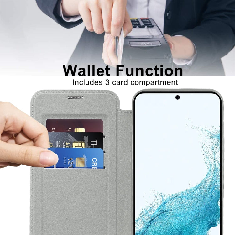 For Samsung Galaxy S22+ 5G MagSafe Magnetic RFID Anti-theft Leather Phone Case(Grey)