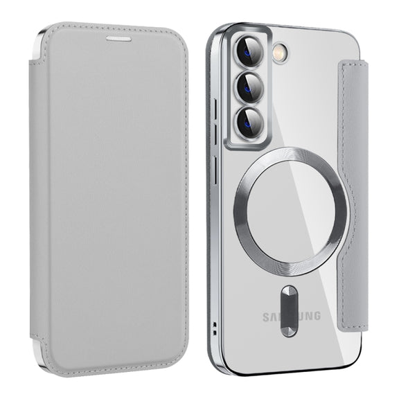 For Samsung Galaxy S22+ 5G MagSafe Magnetic RFID Anti-theft Leather Phone Case(Grey)